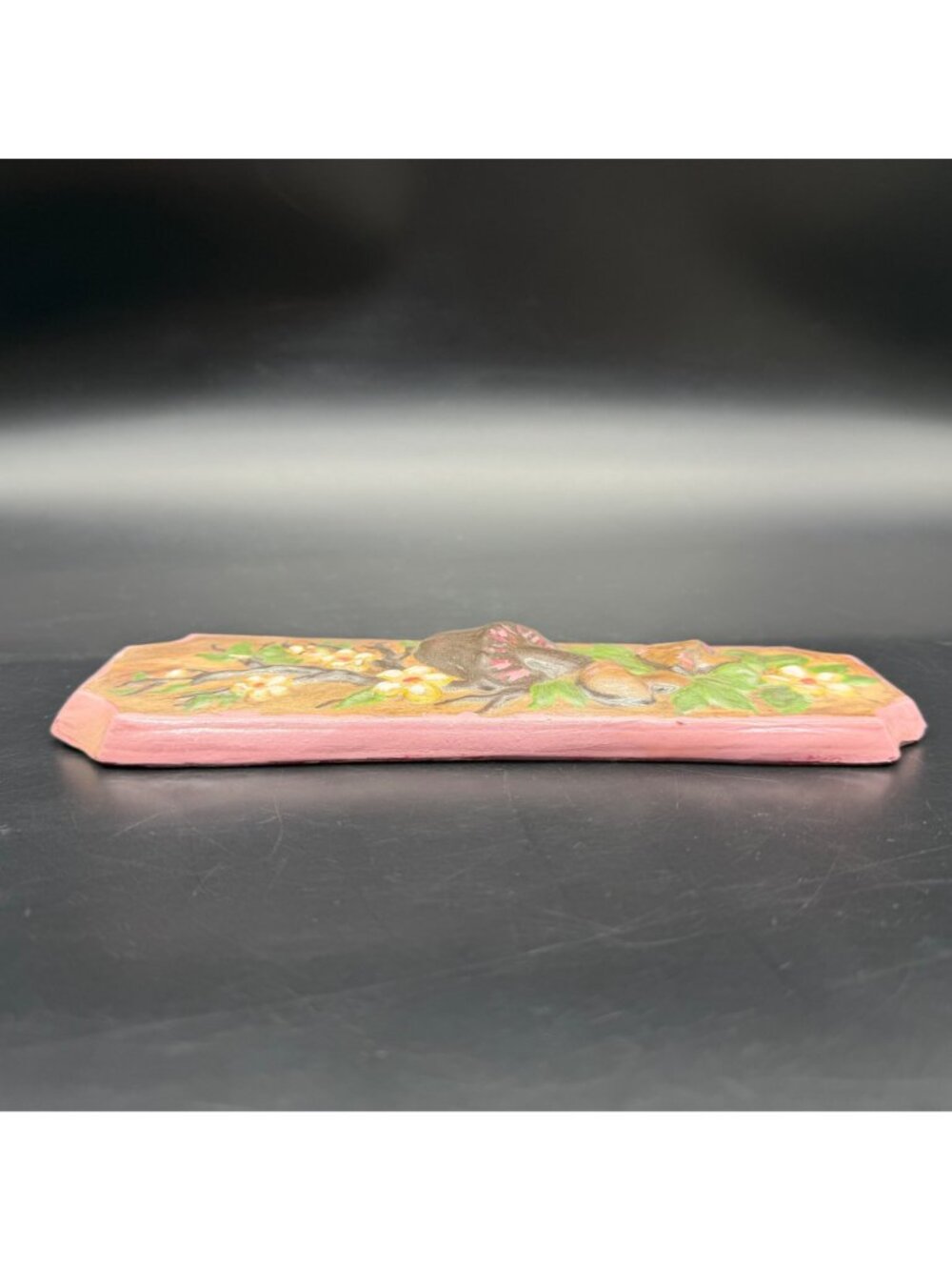 Vintage Mushrooms Flowers Wall Hanging Plaque Chalkware 70s Pink Brown Botanical - Picture 3 of 7